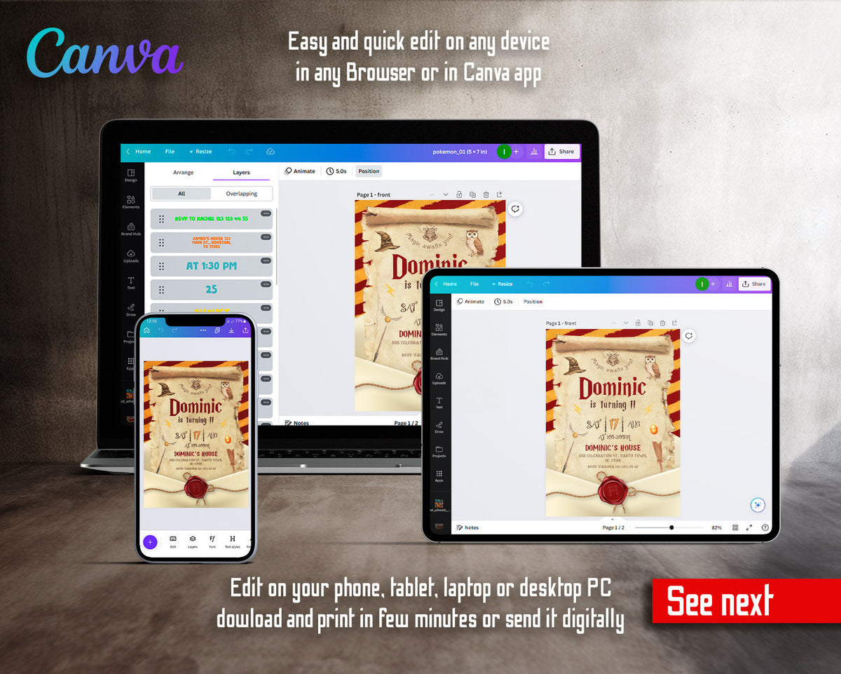 Harry Potter customizable invitation template | Share or Print | TF744