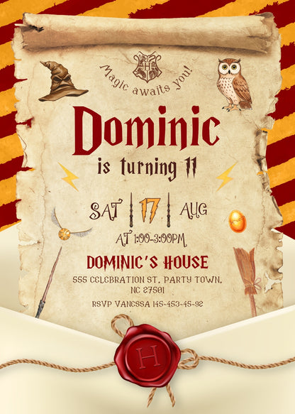Harry Potter customizable invitation template | Share or Print | TF744