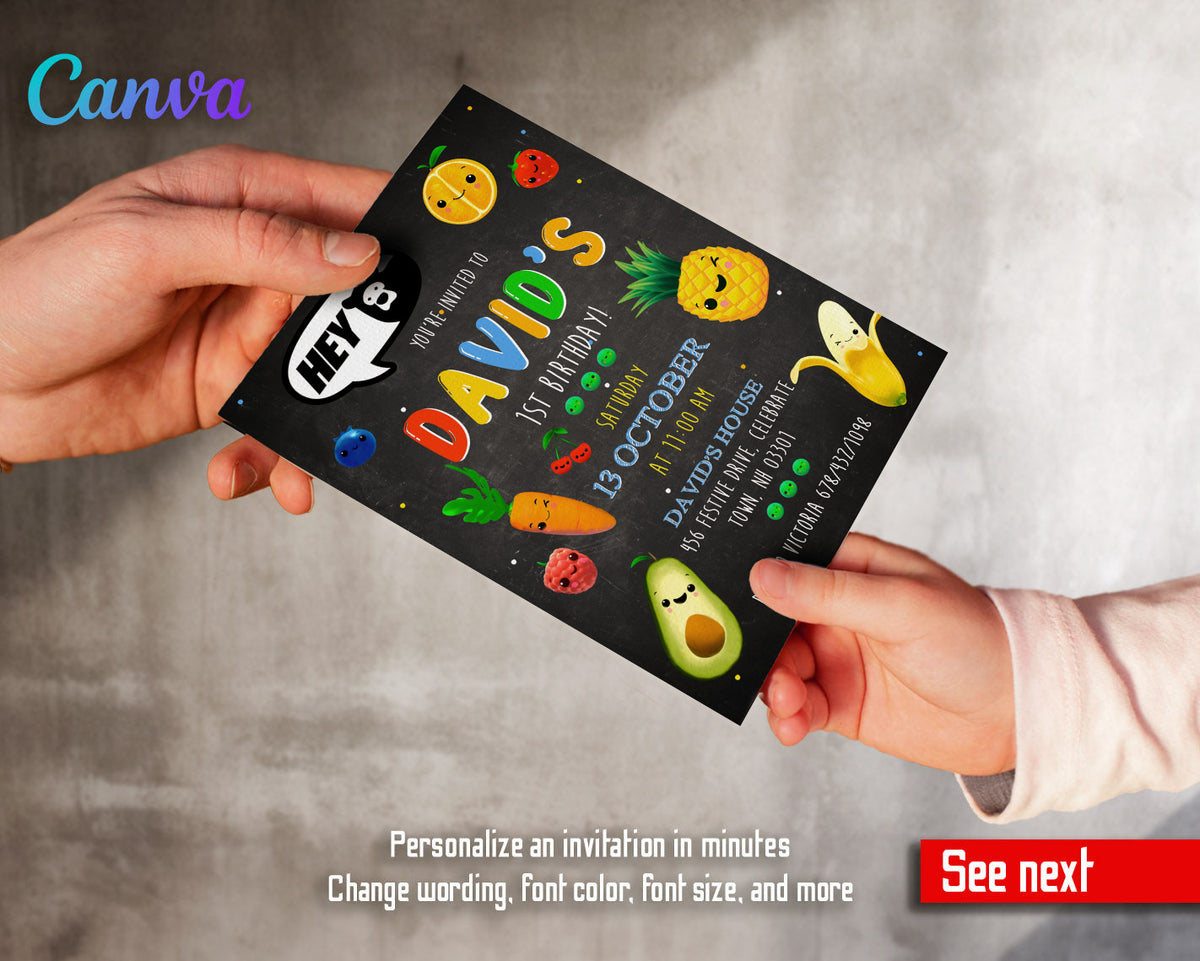 Hey Bear Sensory Dancing Fruits customizable invitation template | Share or Print | IY709
