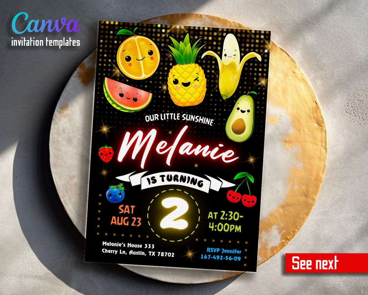 Hey Bear Sensory Dancing Fruits customizable invitation template | Share or Print | IG417