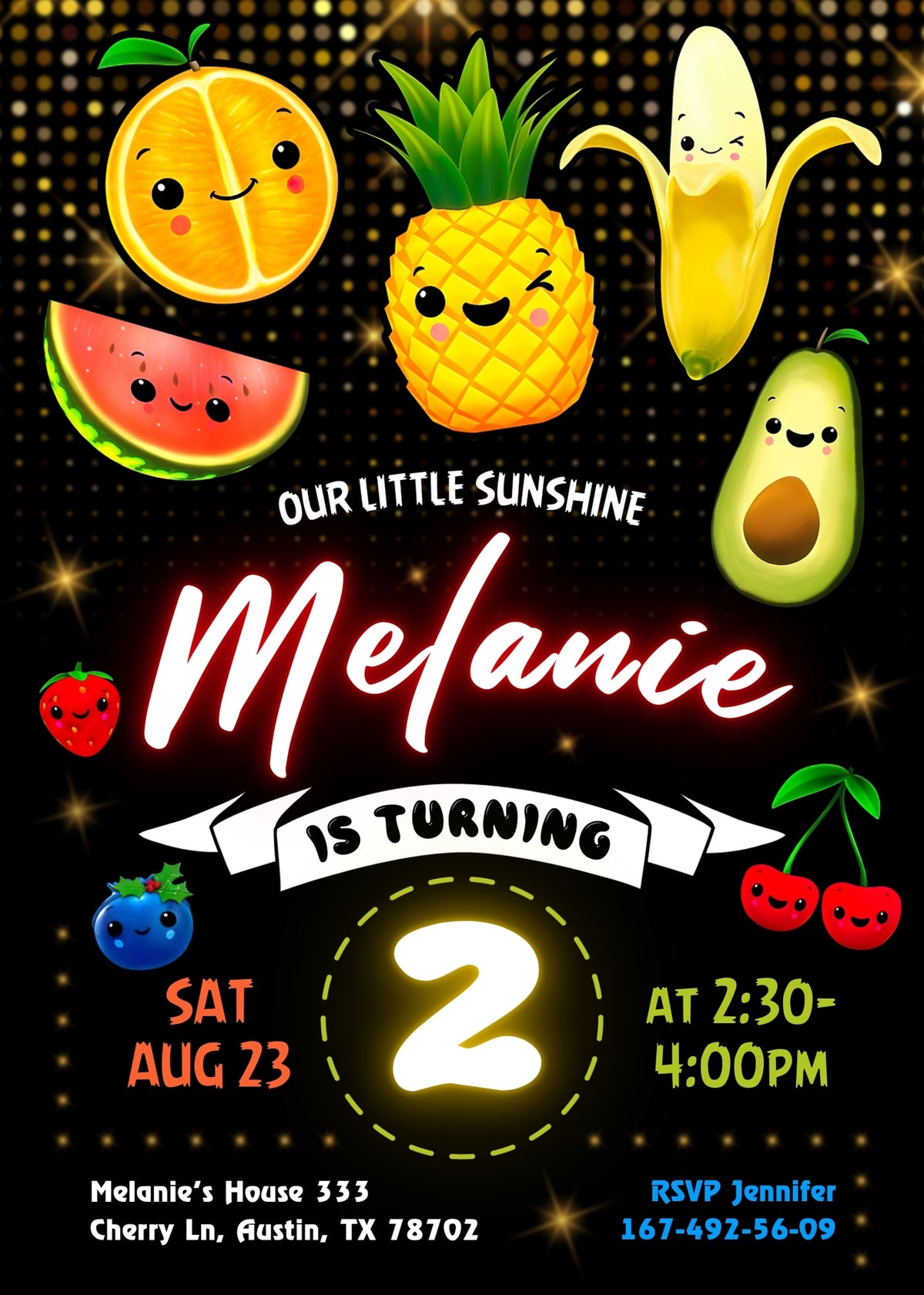 Hey Bear Sensory Dancing Fruits customizable invitation template | Share or Print | IG417