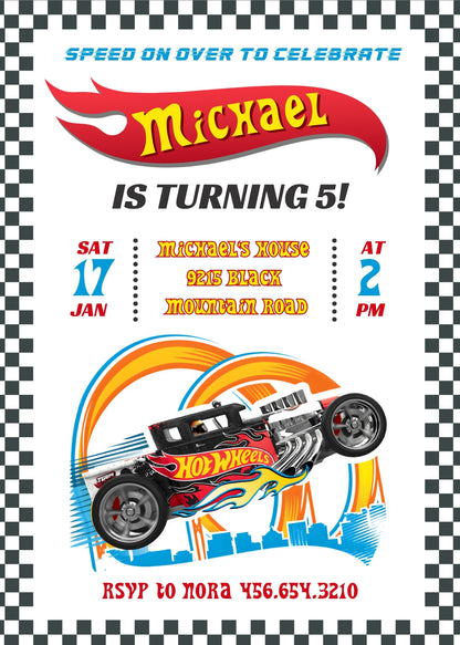 Hot Wheels Racing customizable invitation template | Share or Print | boy | AP225