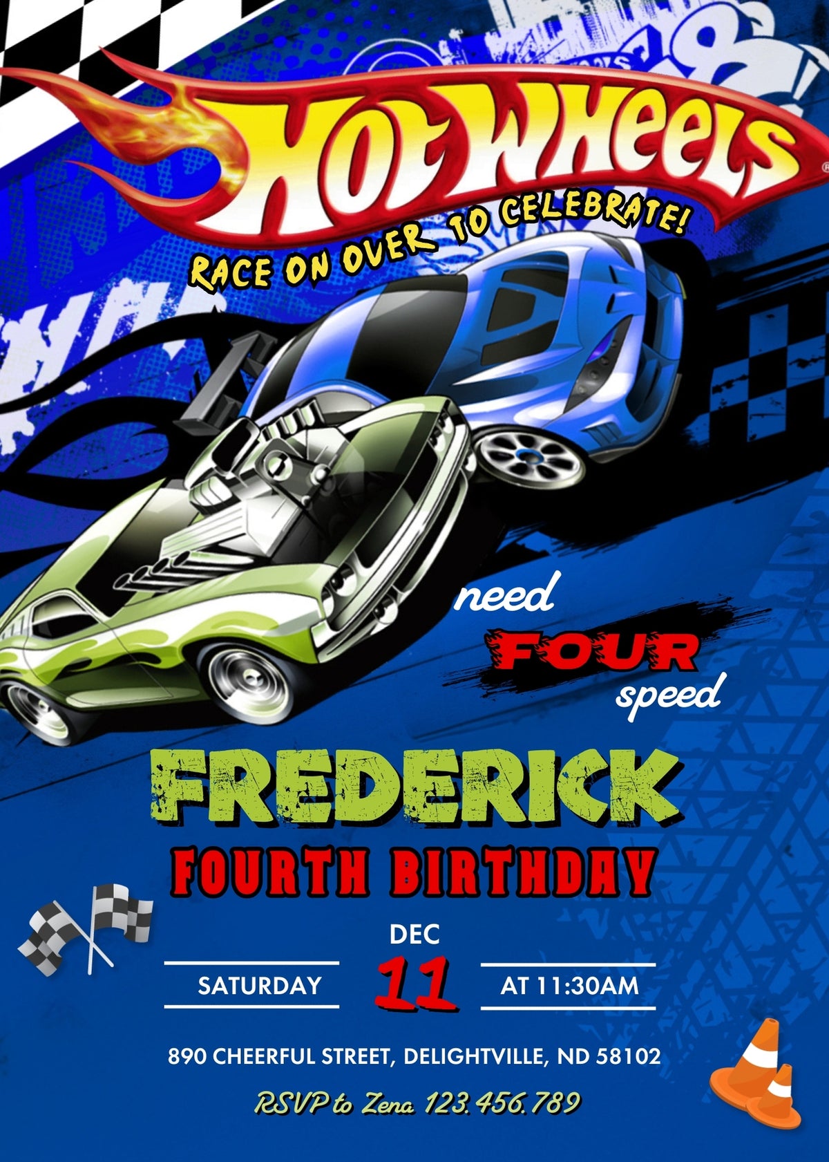 Hot Wheels Need Four Speed customizable invitation template | Share or Print | boy | CD297