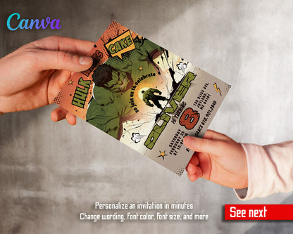 Hulk The Avengers Marvel Superhero customizable invitation template | Share or Print | boy | JS877