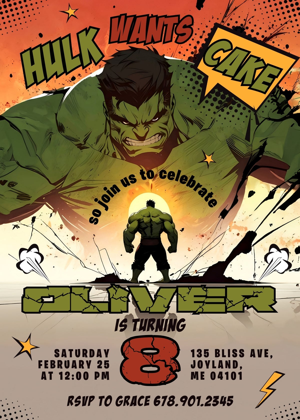 Hulk The Avengers Marvel Superhero customizable invitation template | Share or Print | boy | JS877