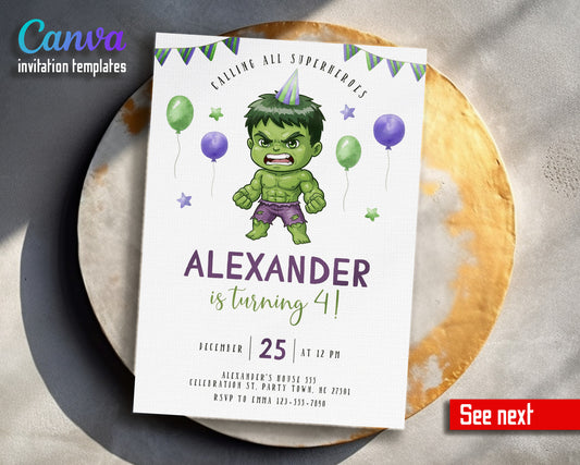 Hulk The Avengers Marvel Superhero customizable invitation template | Share or Print | boy | YP218