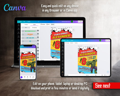 Hulk The Avengers Marvel Superhero customizable invitation template | Share or Print | boy | GX439