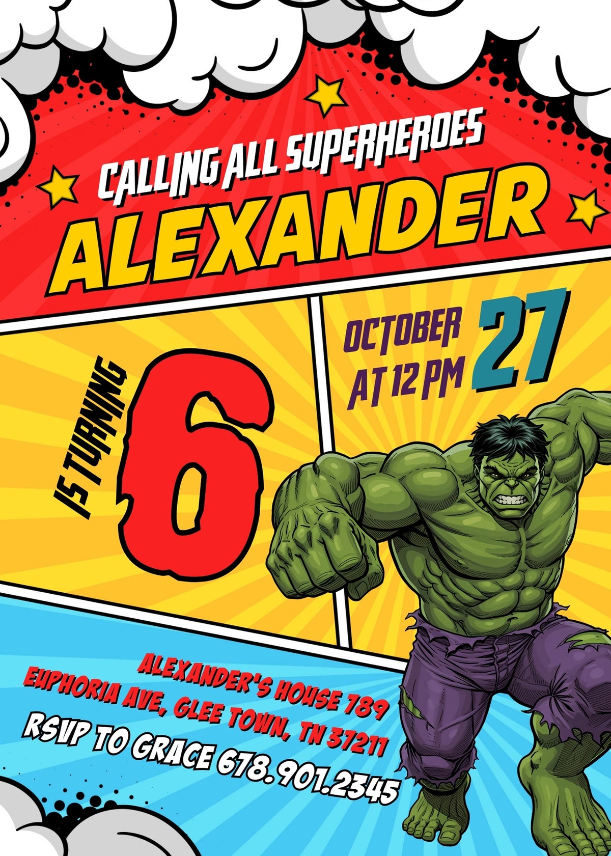 Hulk The Avengers Marvel Superhero customizable invitation template | Share or Print | boy | GX439