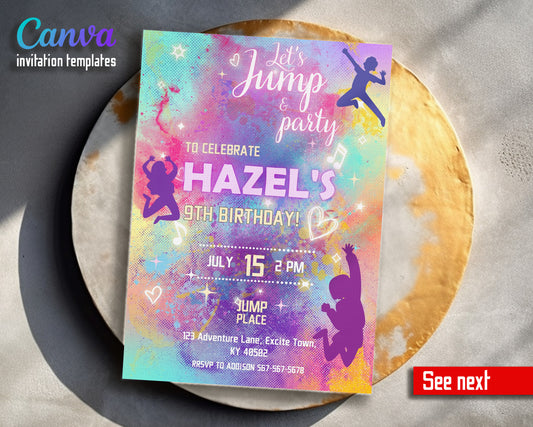 Trampoline Jump Party customizable invitation template | Share or Print | VZ449