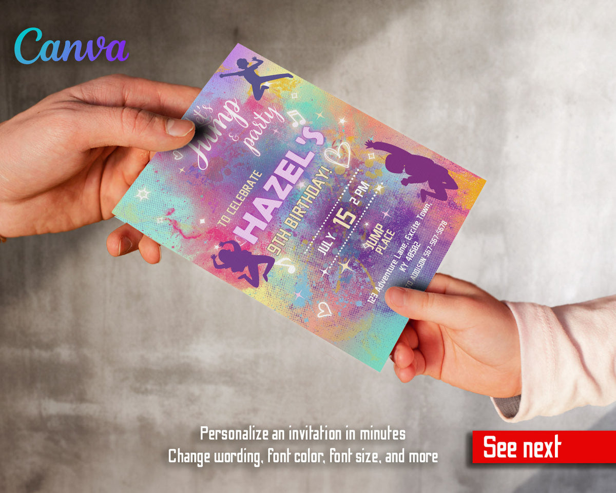 Trampoline Jump Party customizable invitation template | Share or Print | VZ449