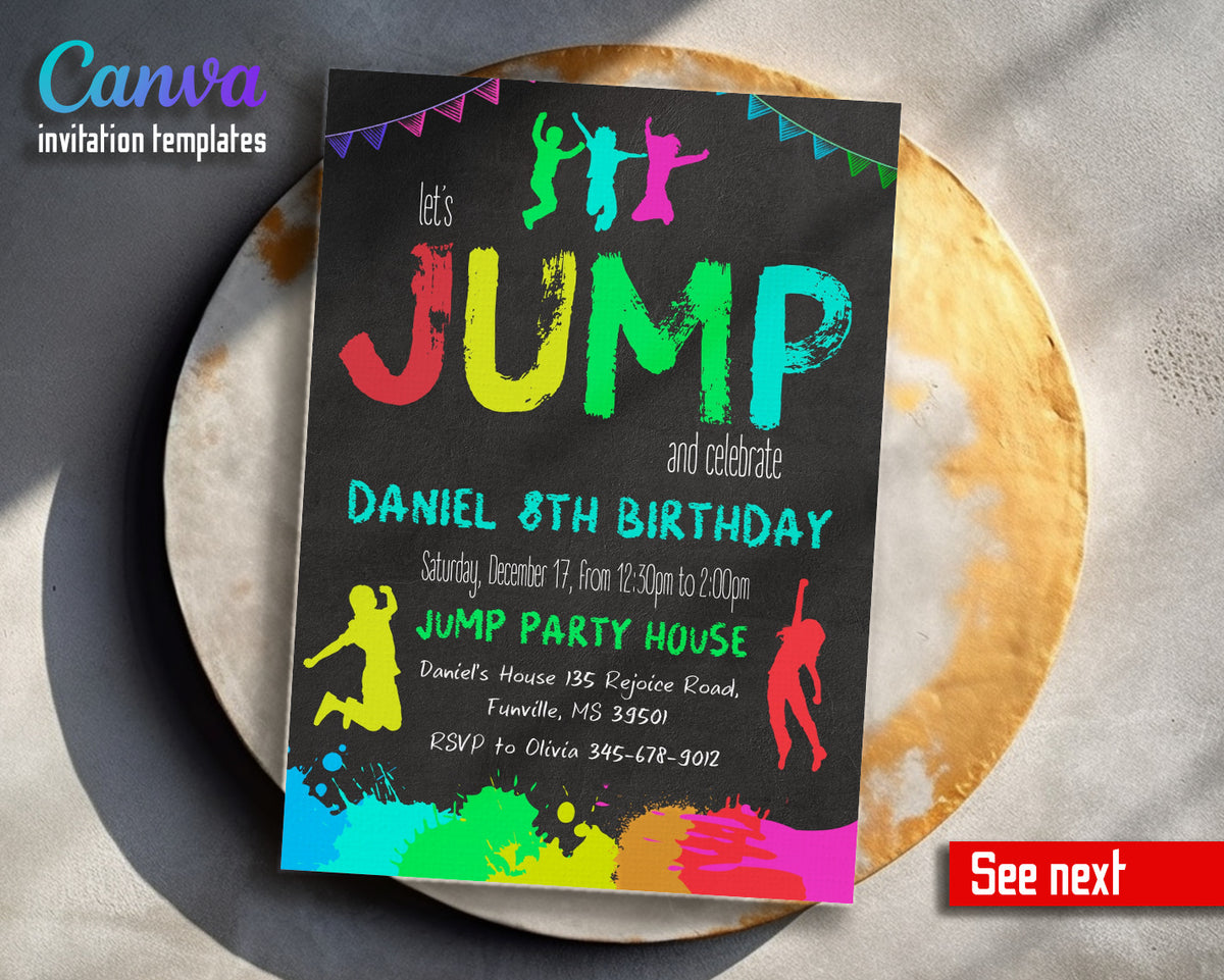 Trampoline Jump Party customizable invitation template | Share or Print | UH146