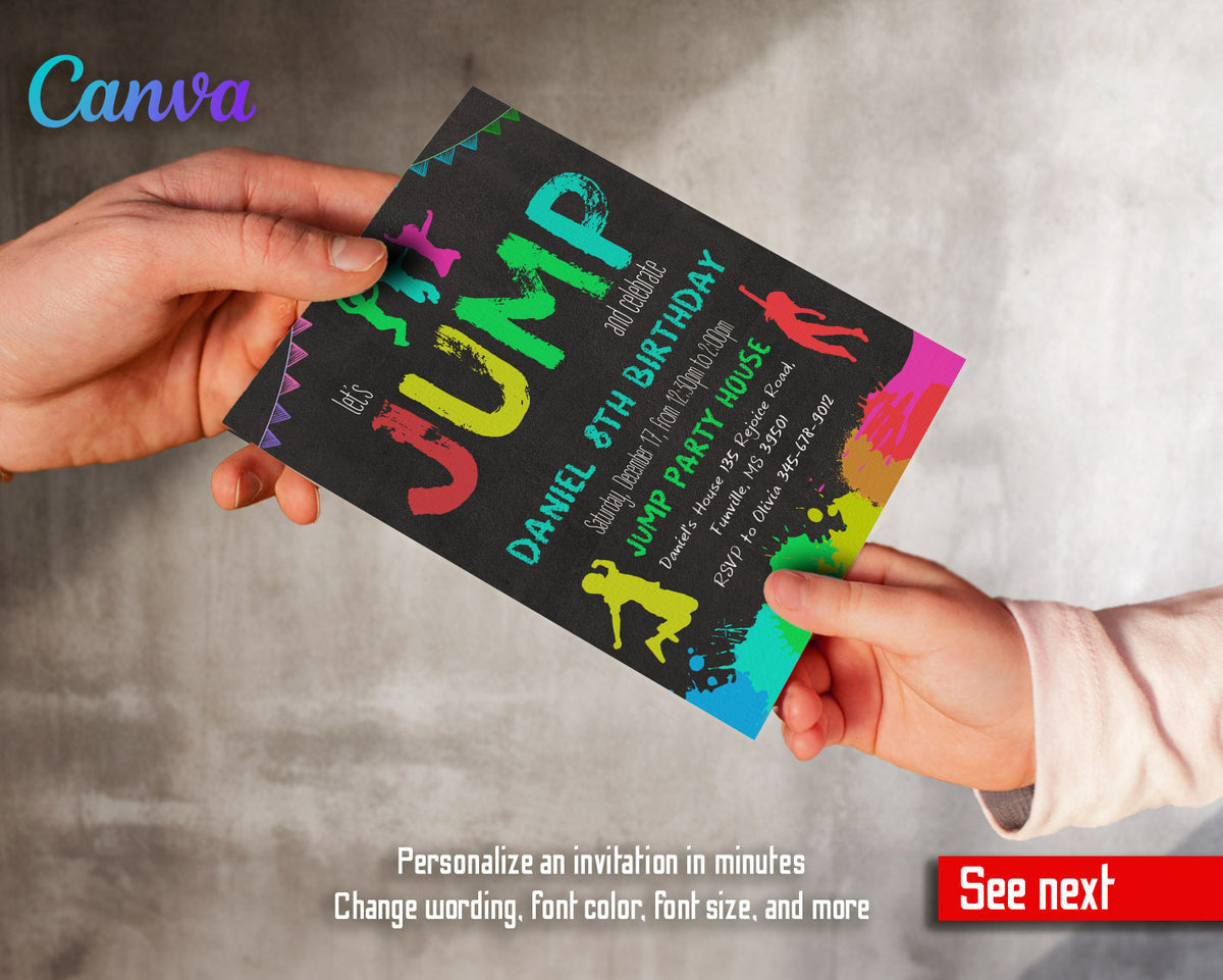 Trampoline Jump Party customizable invitation template | Share or Print | UH146