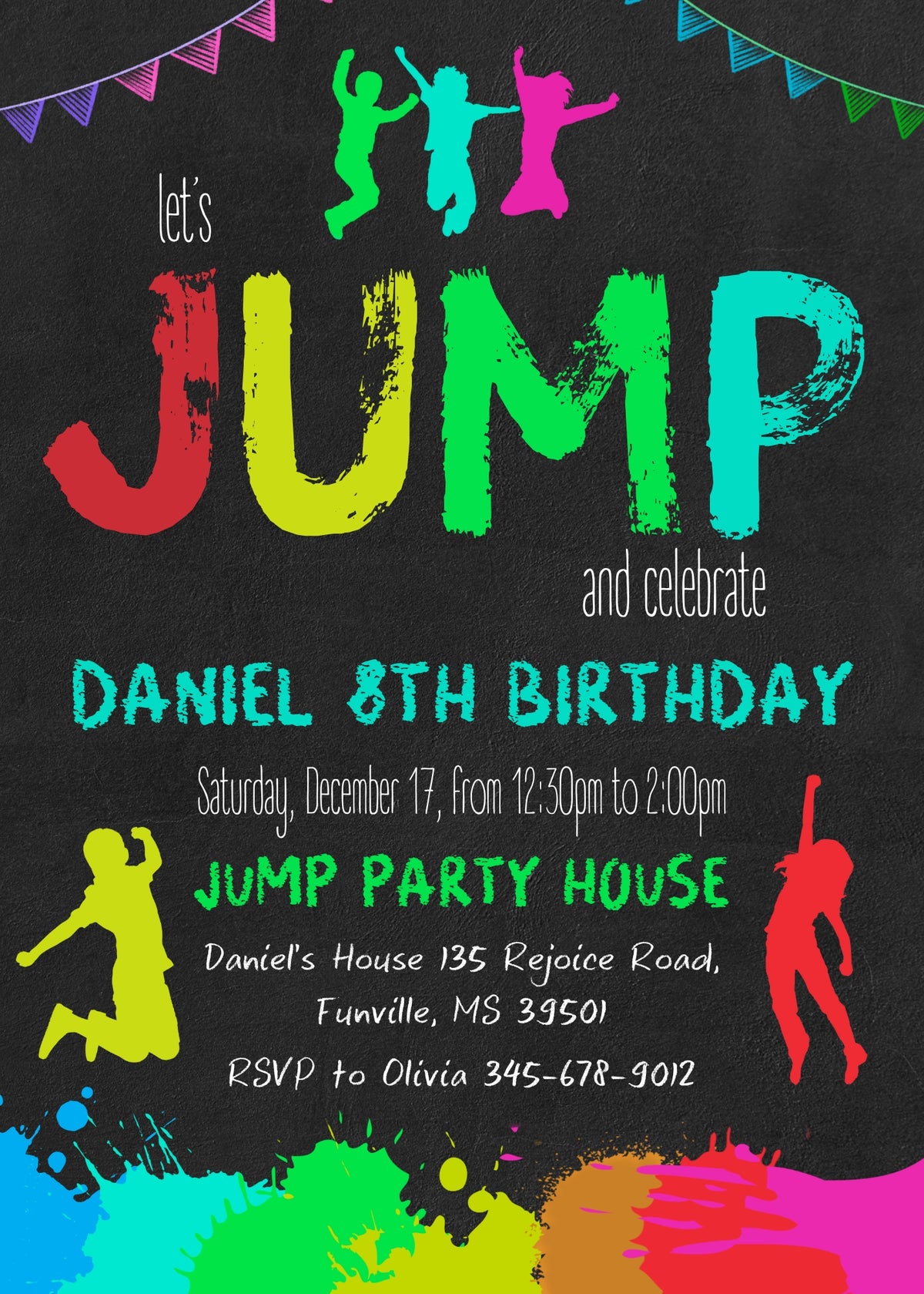 Trampoline Jump Party customizable invitation template | Share or Print | UH146
