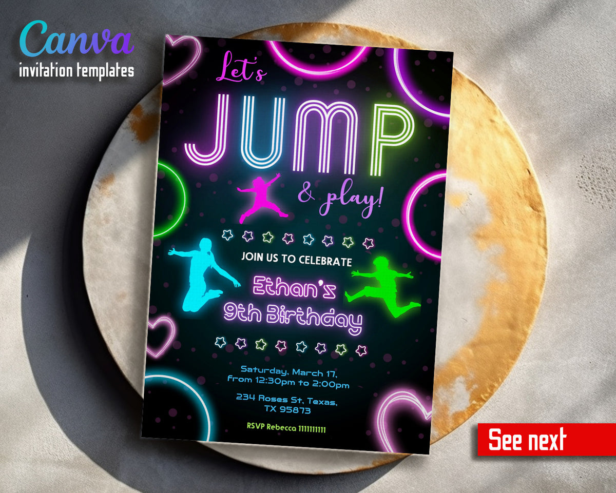 Trampoline Jump Party customizable invitation template | Share or Print | GB486