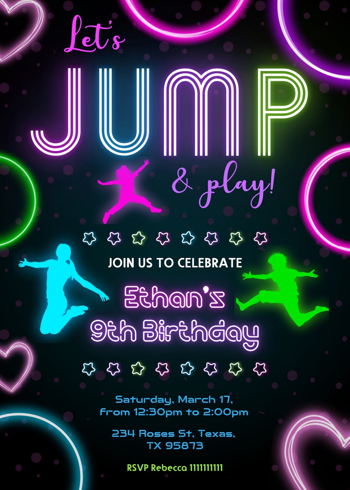 Trampoline Jump Party customizable invitation template | Share or Print | GB486