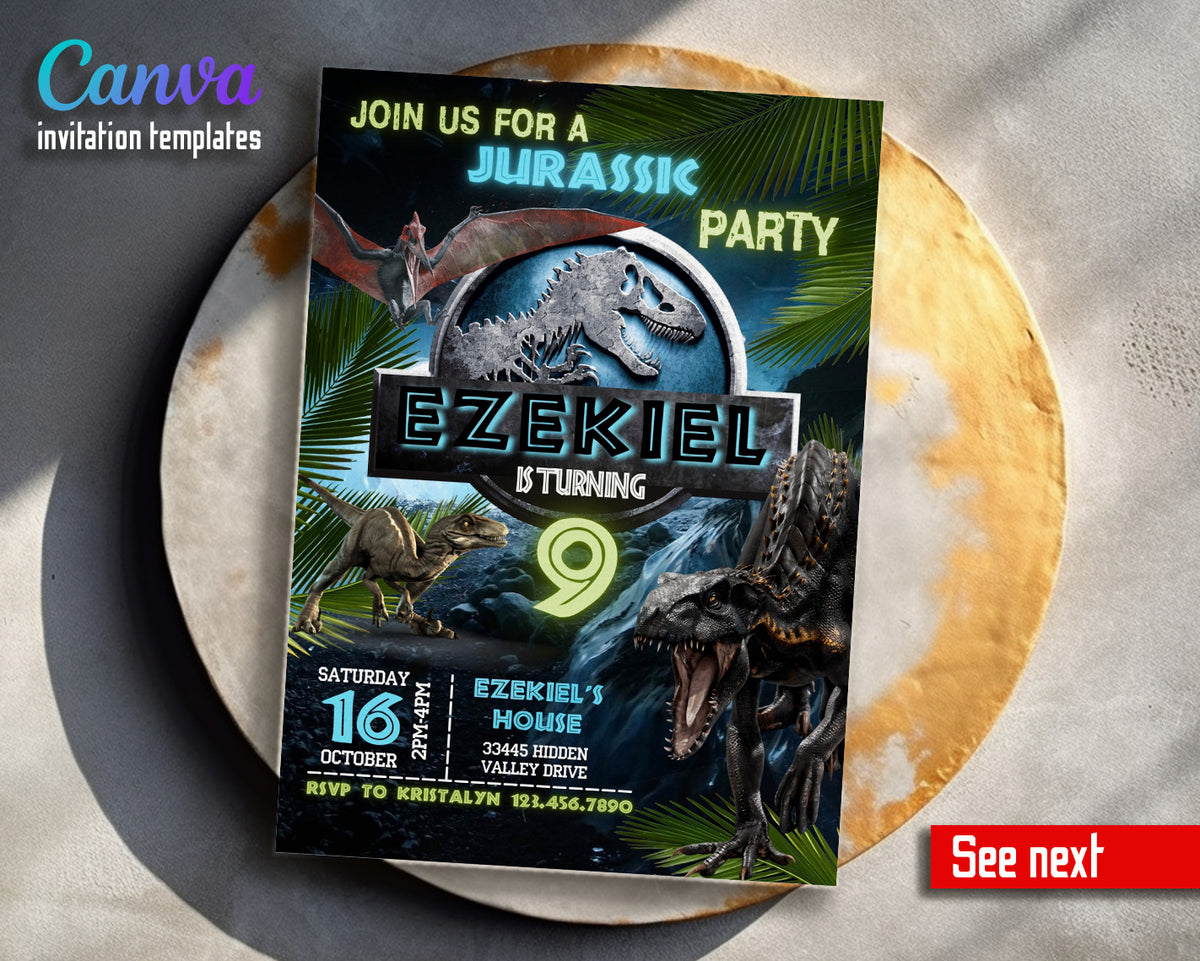 Jurassic Park Dinosaur customizable invitation template | Share or Print | DZ676