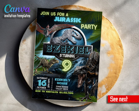 Jurassic Park Dinosaur customizable invitation template | Share or Print | DZ676