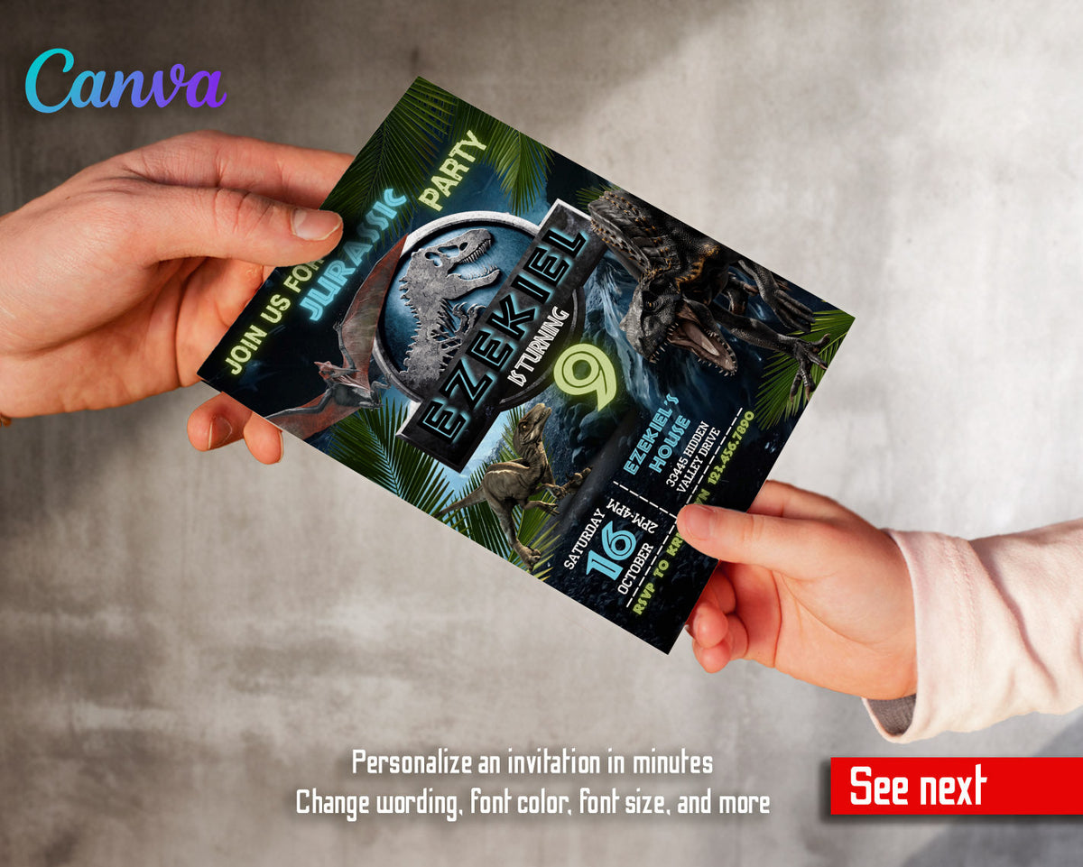 Jurassic Park Dinosaur customizable invitation template | Share or Print | DZ676