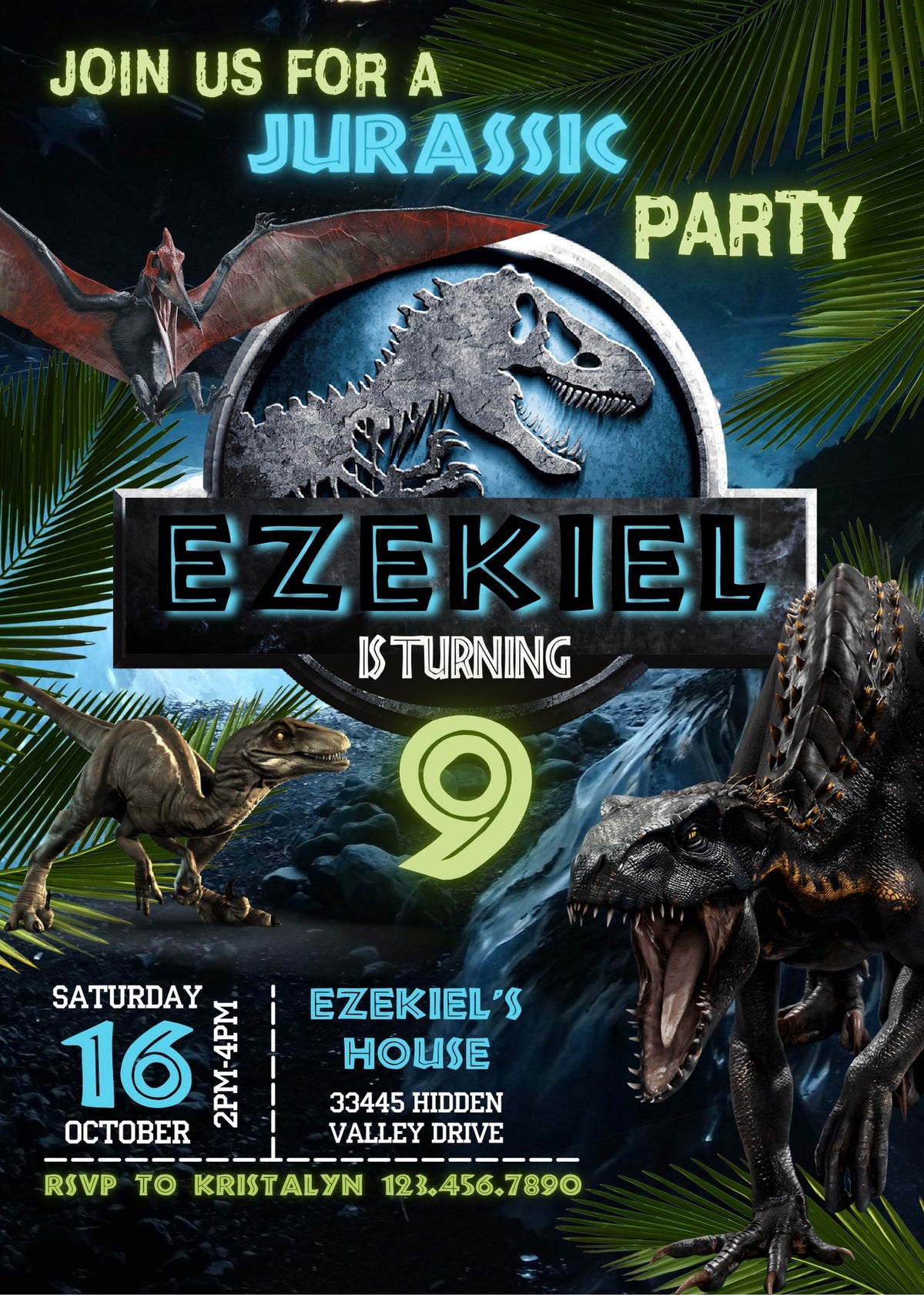 Jurassic Park Dinosaur customizable invitation template | Share or Print | DZ676