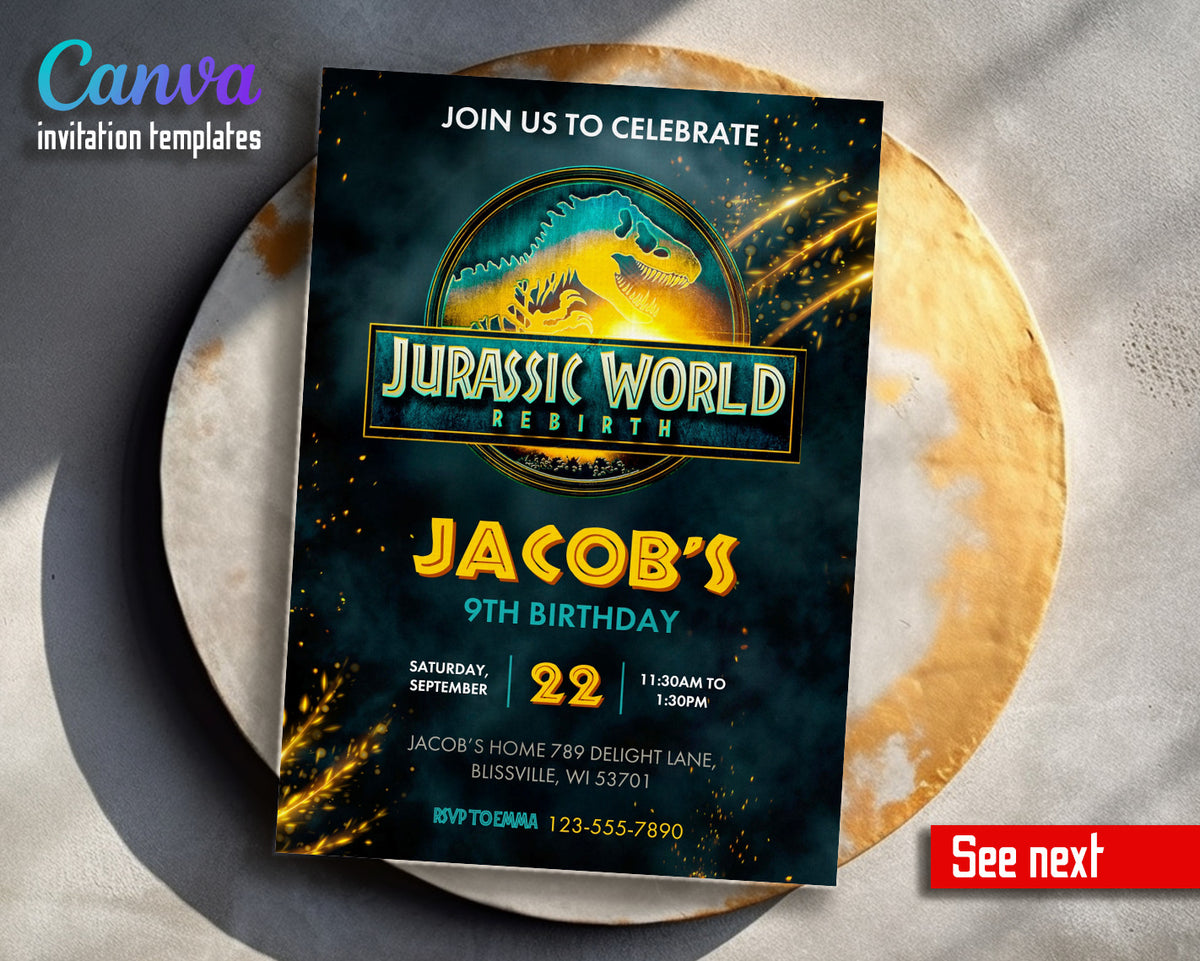 Jurassic World Rebirth Dinosaur customizable invitation template | Share or Print | CM249