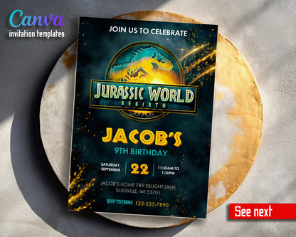 Jurassic World Rebirth Dinosaur customizable invitation template | Share or Print | CM249