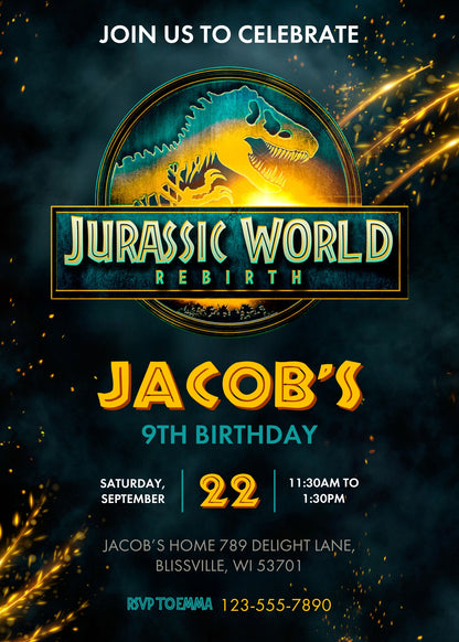 Jurassic World Rebirth Dinosaur customizable invitation template | Share or Print | CM249