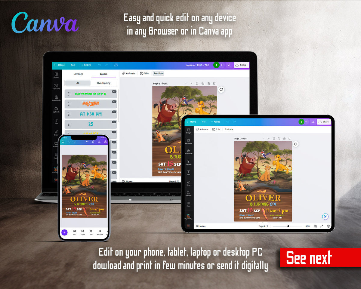 Lion King Simba customizable invitation template | Share or Print | QE439