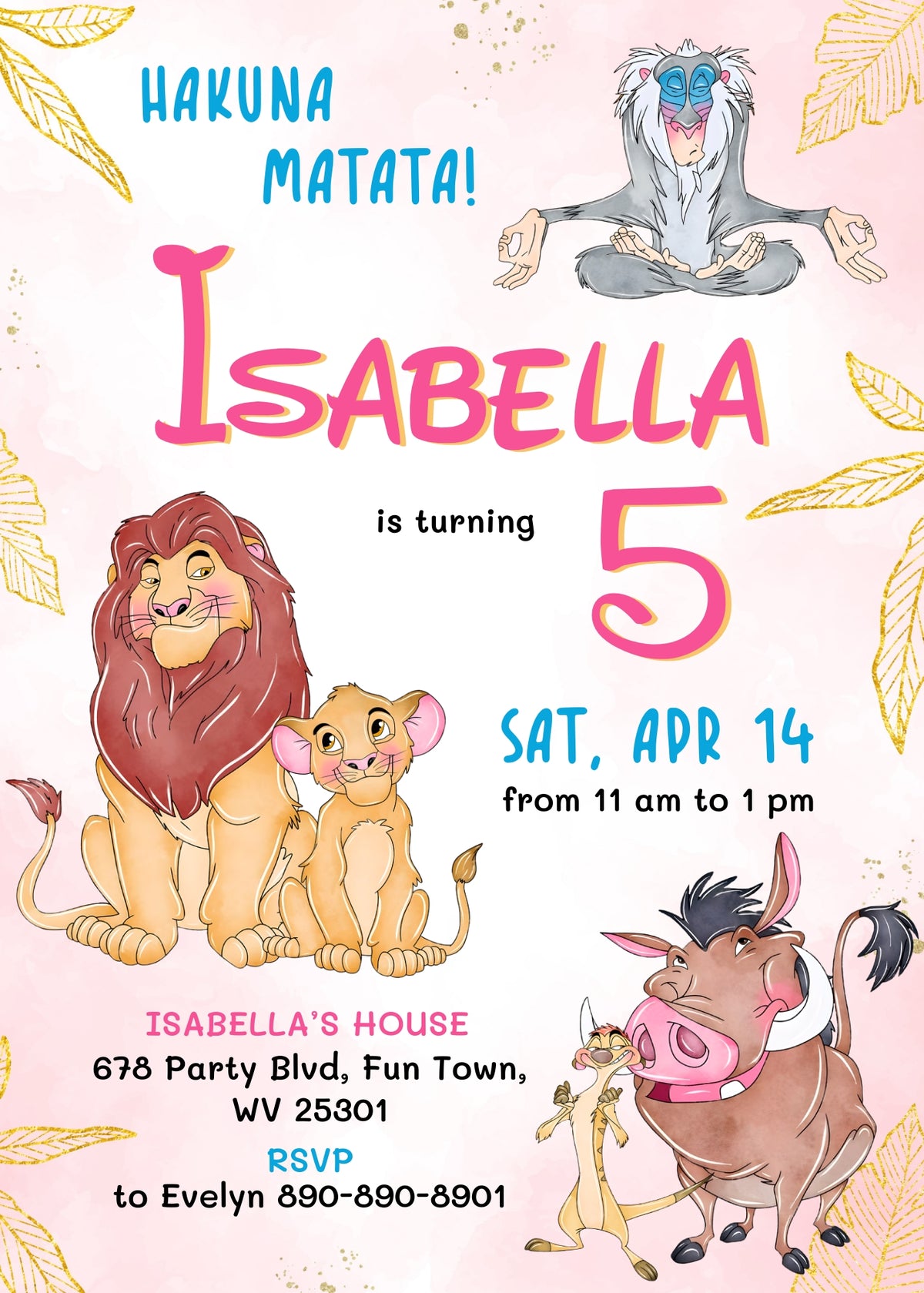 Lion King Simba customizable invitation template | Share or Print | LR958