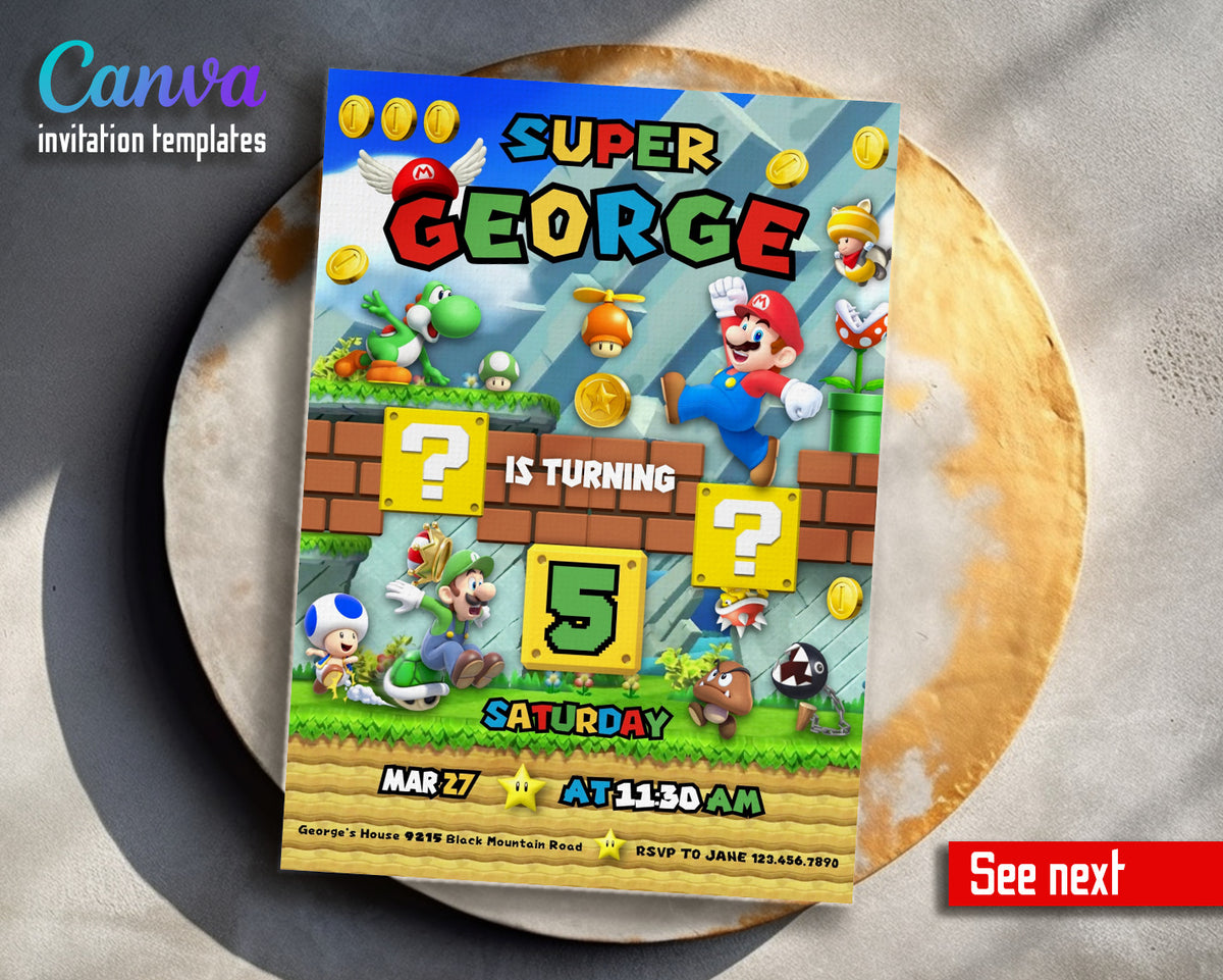 Super Mario Bros customizable invitation template | Share or Print | ZQ555