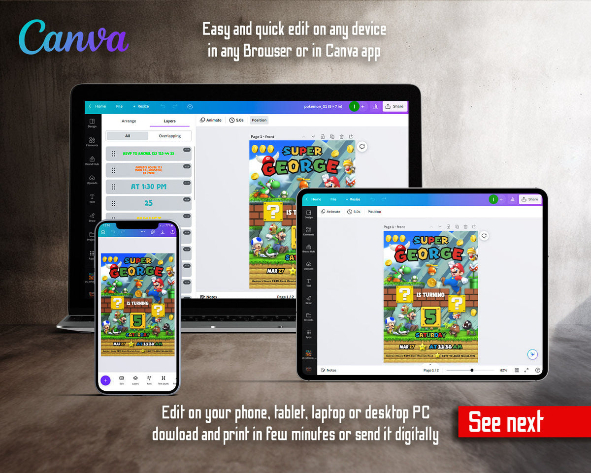 Super Mario Bros customizable invitation template | Share or Print | ZQ555