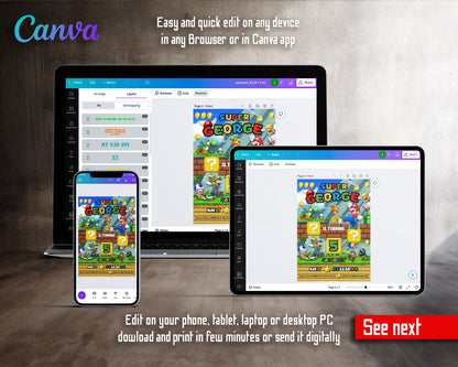 Super Mario Bros customizable invitation template | Share or Print | ZQ555