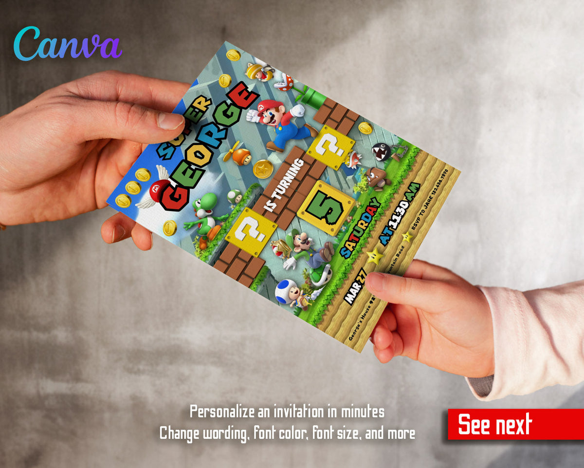 Super Mario Bros customizable invitation template | Share or Print | ZQ555