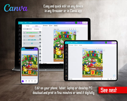 Super Mario Bros customizable invitation template | Share or Print | LN350