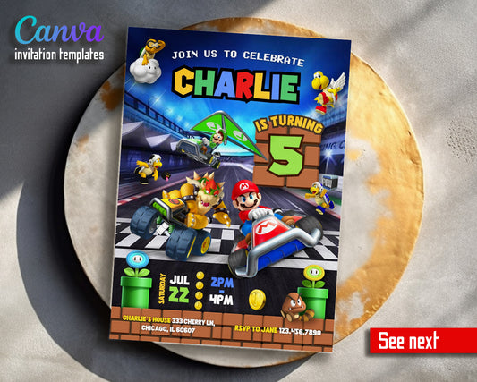 Mario Kart Gamer customizable invitation template | Share or Print | boy | RT905