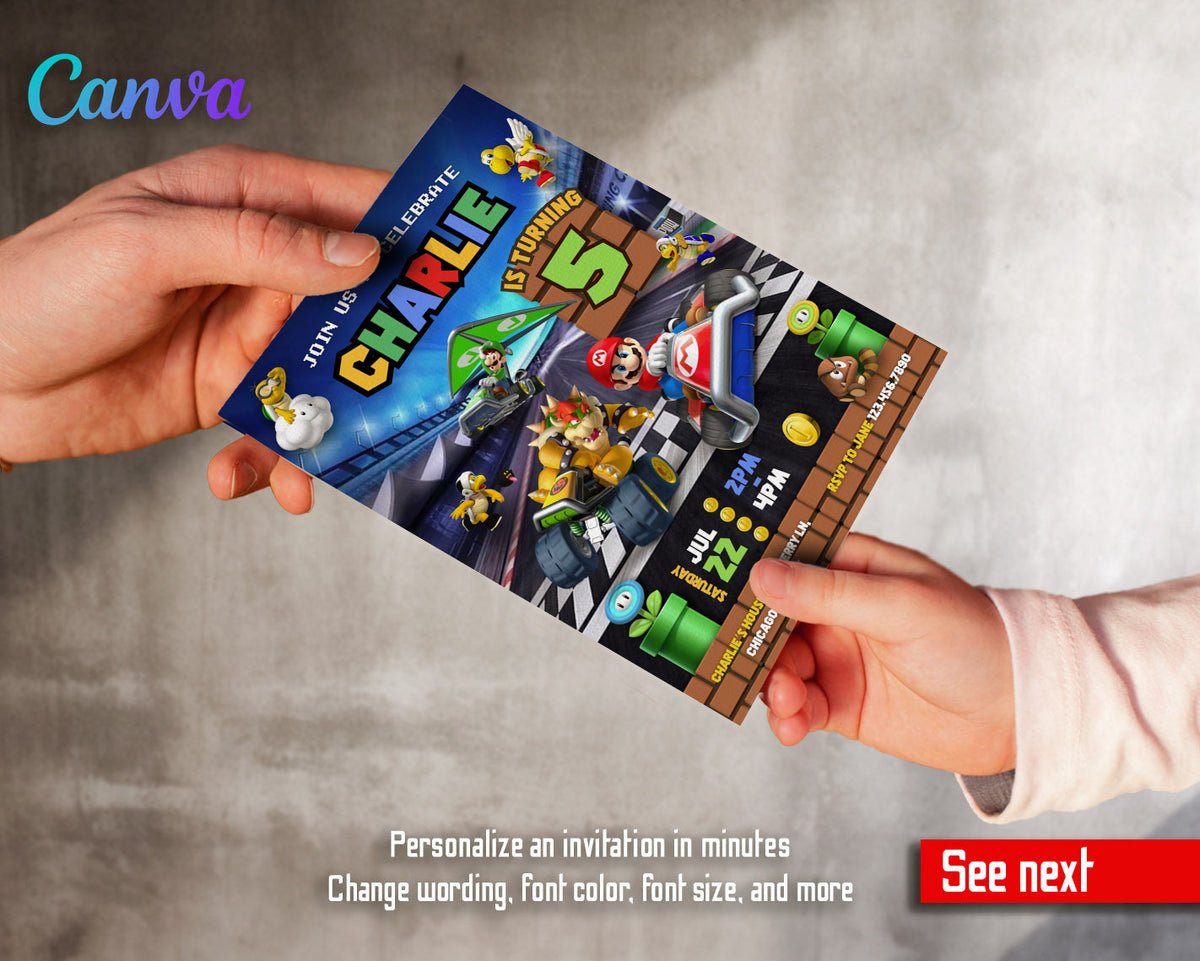 Mario Kart Gamer customizable invitation template | Share or Print | boy | RT905