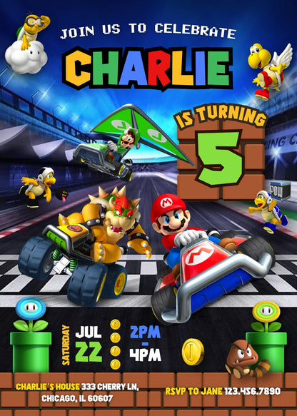 Mario Kart Gamer customizable invitation template | Share or Print | boy | RT905