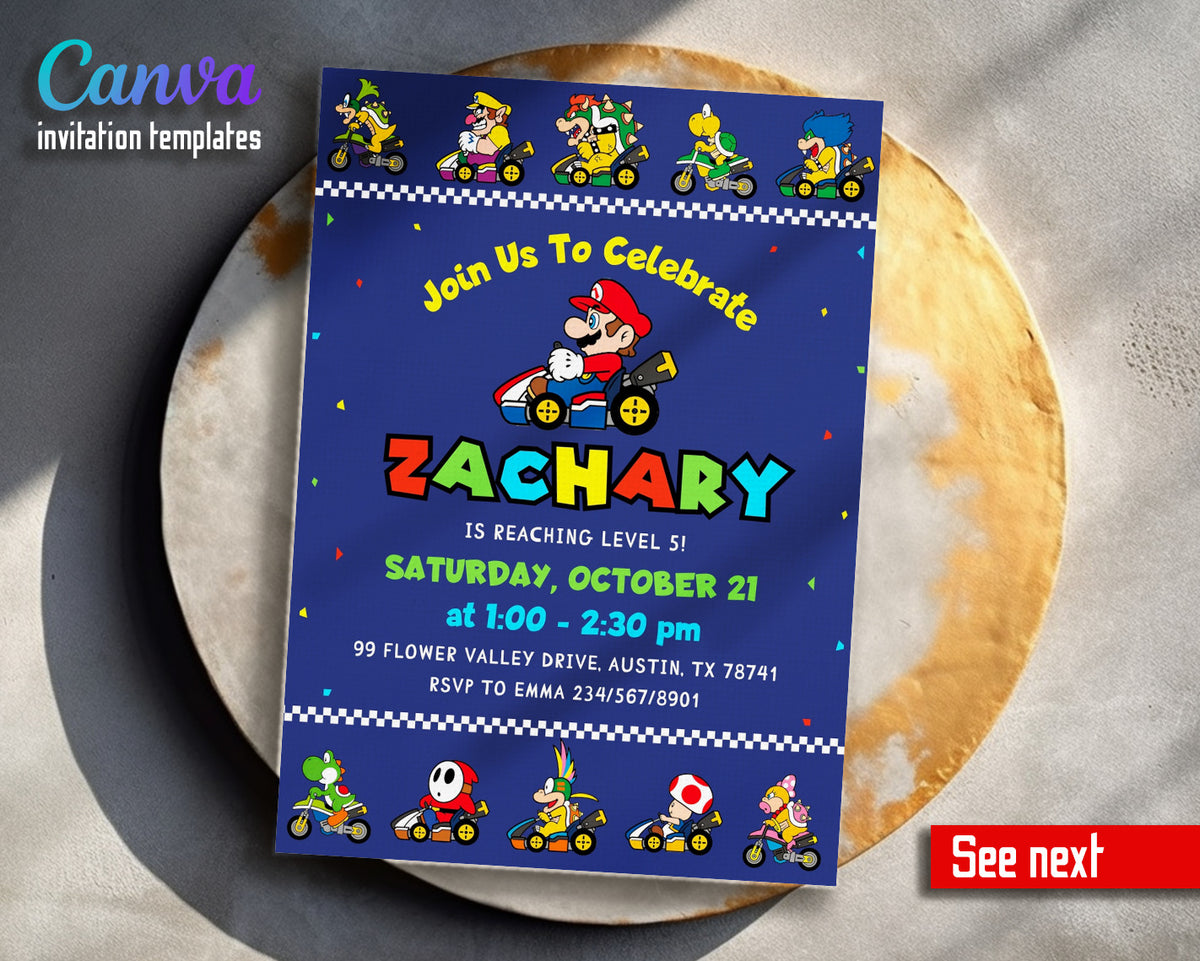 Mario Kart Gamer customizable invitation template | Share or Print | boy | MZ354