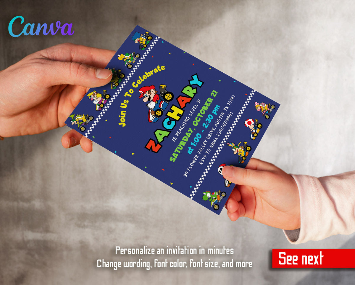 Mario Kart Gamer customizable invitation template | Share or Print | boy | MZ354