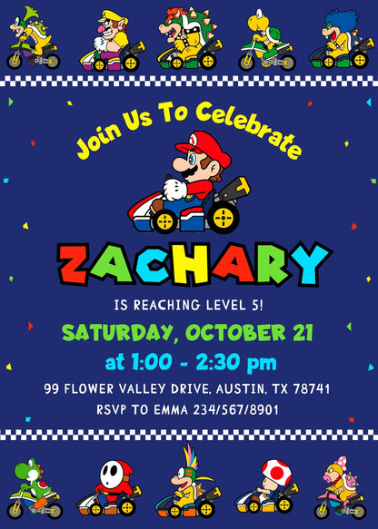Mario Kart Gamer customizable invitation template | Share or Print | boy | MZ354