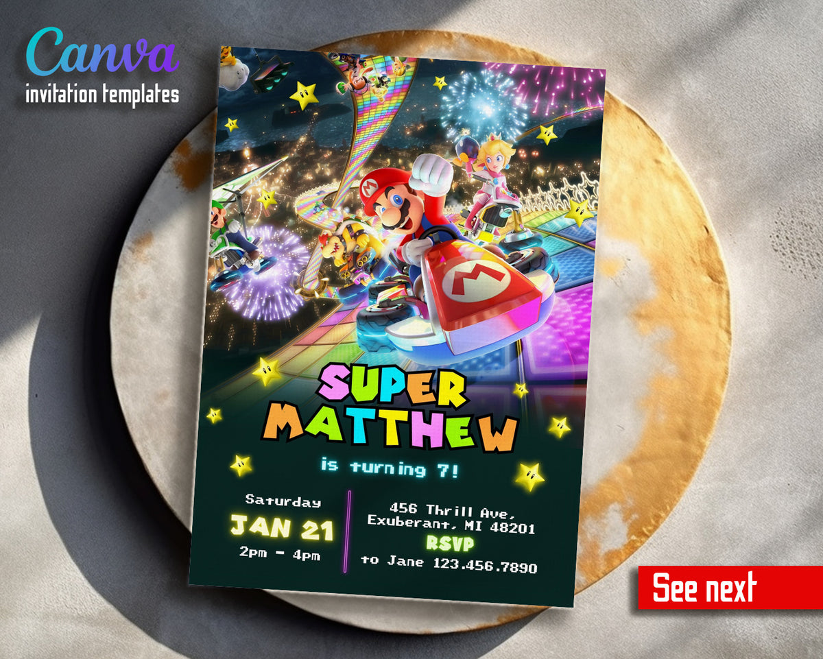 Mario Kart Gamer customizable invitation template | Share or Print | boy | JA542