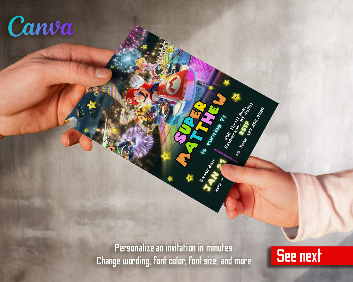 Mario Kart Gamer customizable invitation template | Share or Print | boy | JA542