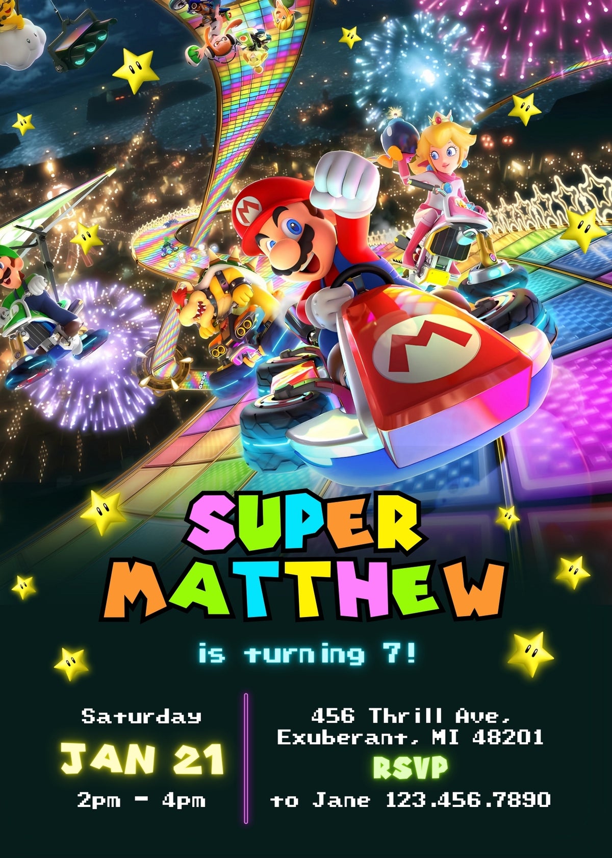 Mario Kart Gamer customizable invitation template | Share or Print | boy | JA542