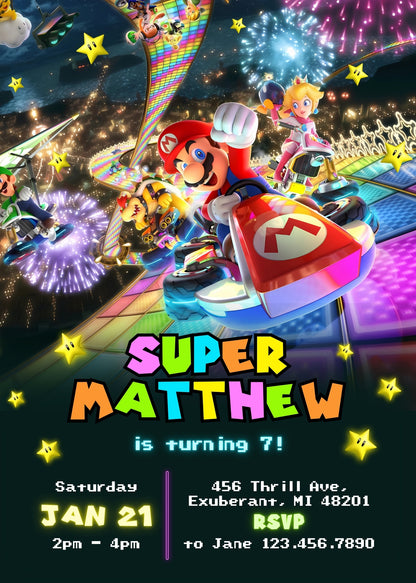 Mario Kart Gamer customizable invitation template | Share or Print | boy | JA542