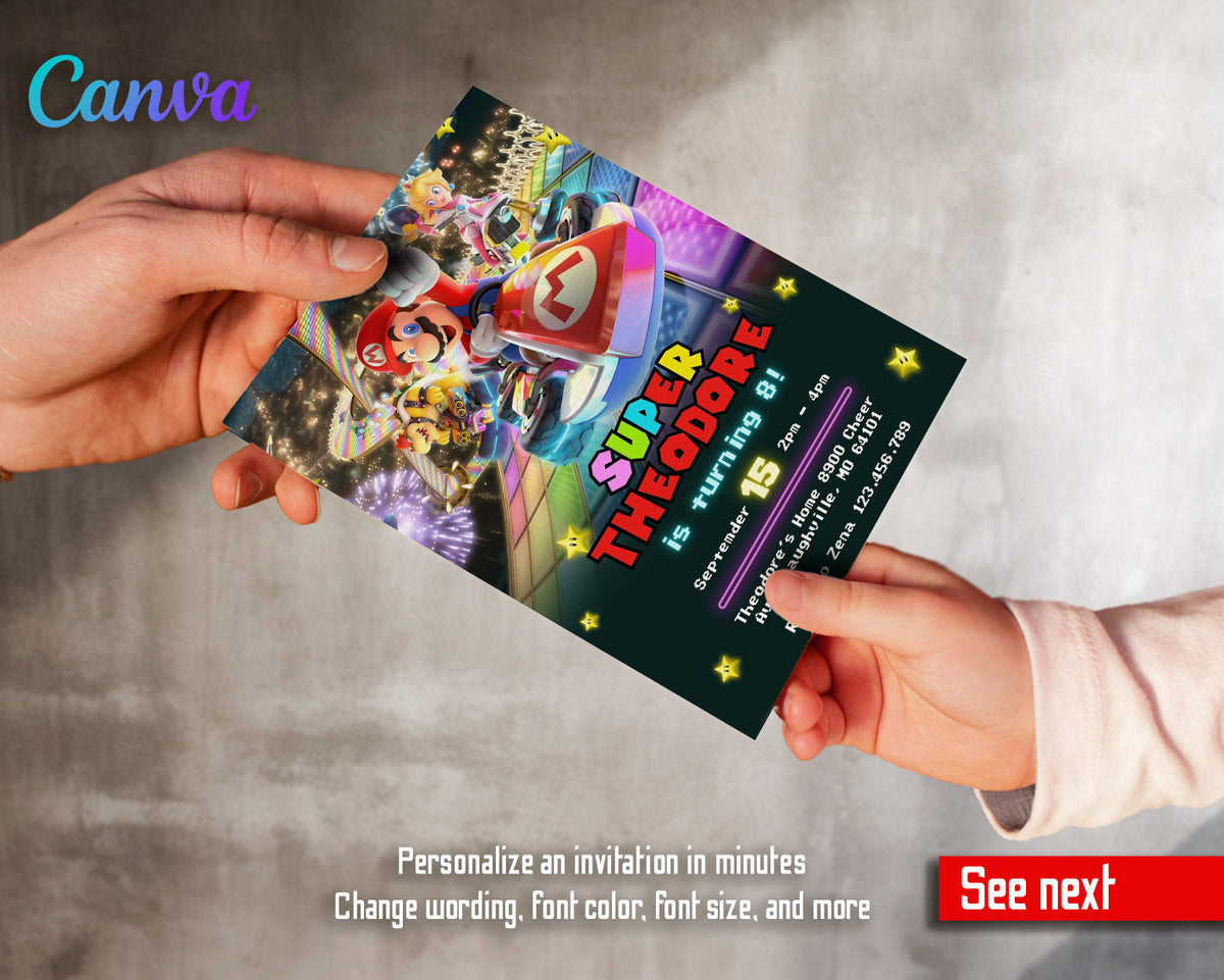 Mario Kart Gamer customizable invitation template | Share or Print | boy | TP030