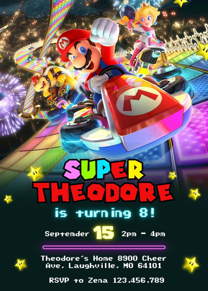 Mario Kart Gamer customizable invitation template | Share or Print | boy | TP030