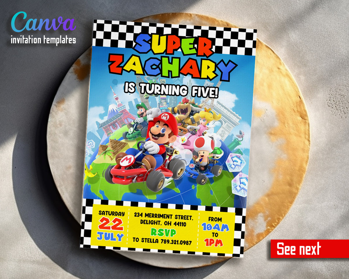 Mario Kart Gamer customizable invitation template | Share or Print | boy | WY994
