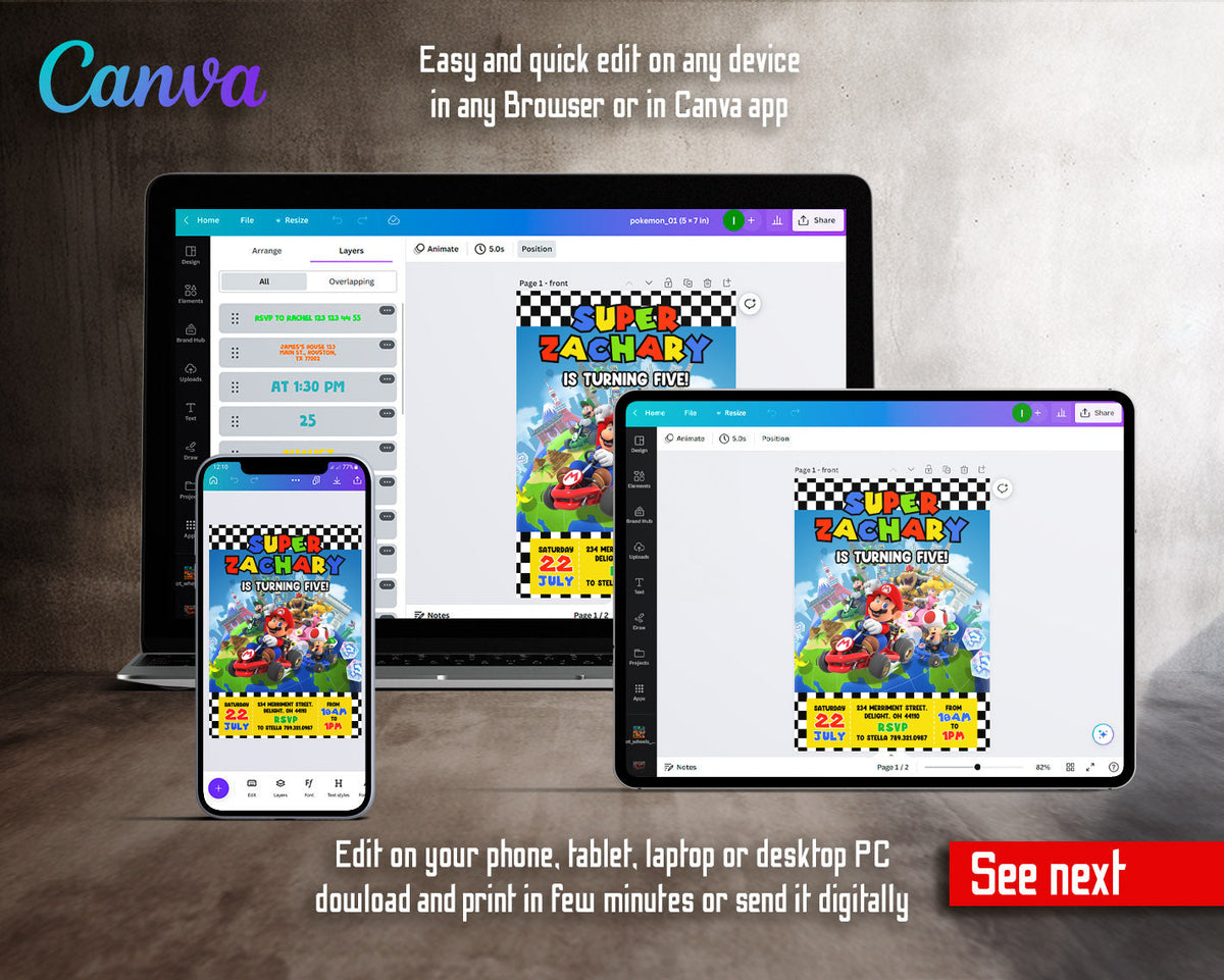 Mario Kart Gamer customizable invitation template | Share or Print | boy | WY994