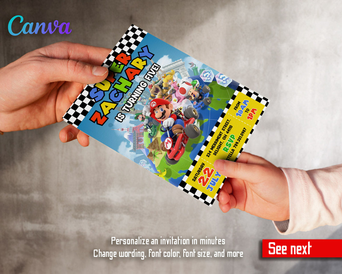 Mario Kart Gamer customizable invitation template | Share or Print | boy | WY994