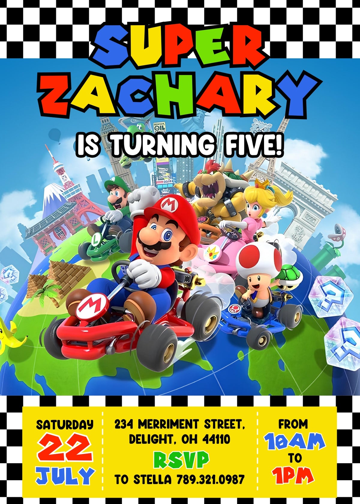 Mario Kart Gamer customizable invitation template | Share or Print | boy | WY994