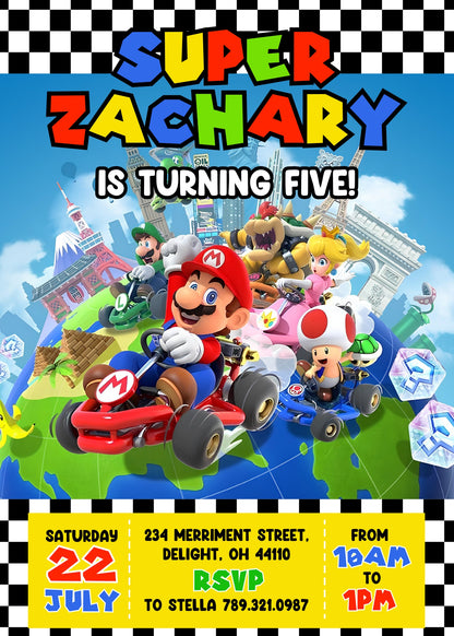 Mario Kart Gamer customizable invitation template | Share or Print | boy | WY994